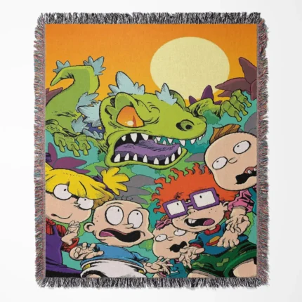 Rugrats woven tapestry throw blanket, featuring nostalgic wall rug design and cool room decor, ideal as a perfect gift for fans of the show.