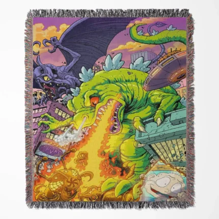 Rugrats woven tapestry throw blanket, offering fun wall art and cozy room decor, perfect as a collectible accent for Rugrats fans.