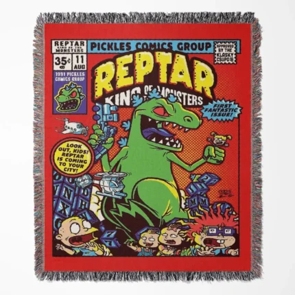 Rugrats Comic Cover woven tapestry throw blanket, featuring retro wall art and bright room decor, ideal for collectors and Rugrats fans.