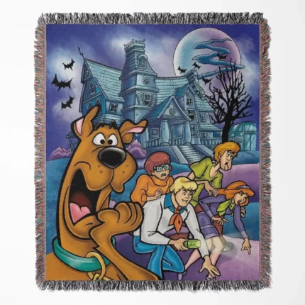 Scooby woven tapestry throw blanket, designed with vintage wall rug and cool room decor, making it the perfect gift for Scooby-Doo fans.