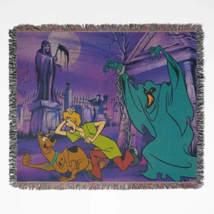 Scooby woven tapestry throw blanket, offering fun wall rug design and unique room decor, ideal as a perfect gift for Scooby-Doo fans.