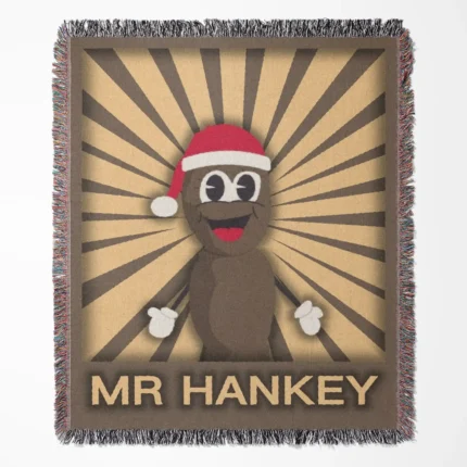 Mr. Hankey woven tapestry throw blanket, offering unique wall rug design and bright home decor, making it a fun and perfect gift for South Park enthusiasts.