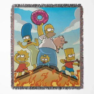 Simpson woven tapestry throw blanket, featuring vintage wall art and unique room decor, ideal for collectors and fans of The Simpsons.