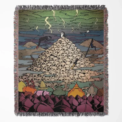 Adventure Time woven tapestry throw blanket, designed with colorful wall art and cozy room decor, perfect as a collectible accent for Adventure Time fans.