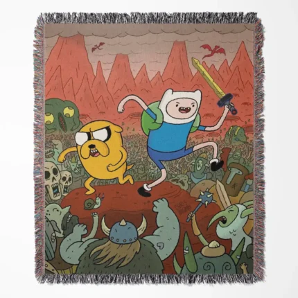 Adventure Time woven tapestry throw blanket, offering fun wall art and cozy room accent, ideal as a collectible home decor for Adventure Time fans.