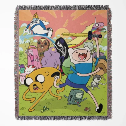 Adventure Time woven tapestry throw blanket, featuring cool wall rug and bright room decor, perfect as a gift for game lovers and Adventure Time fans.