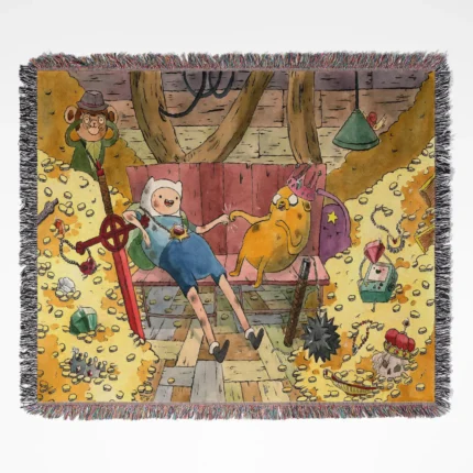 Adventure Time woven tapestry throw blanket, designed with fun wall art and cozy room decor, making it the perfect gift for Adventure Time fans.