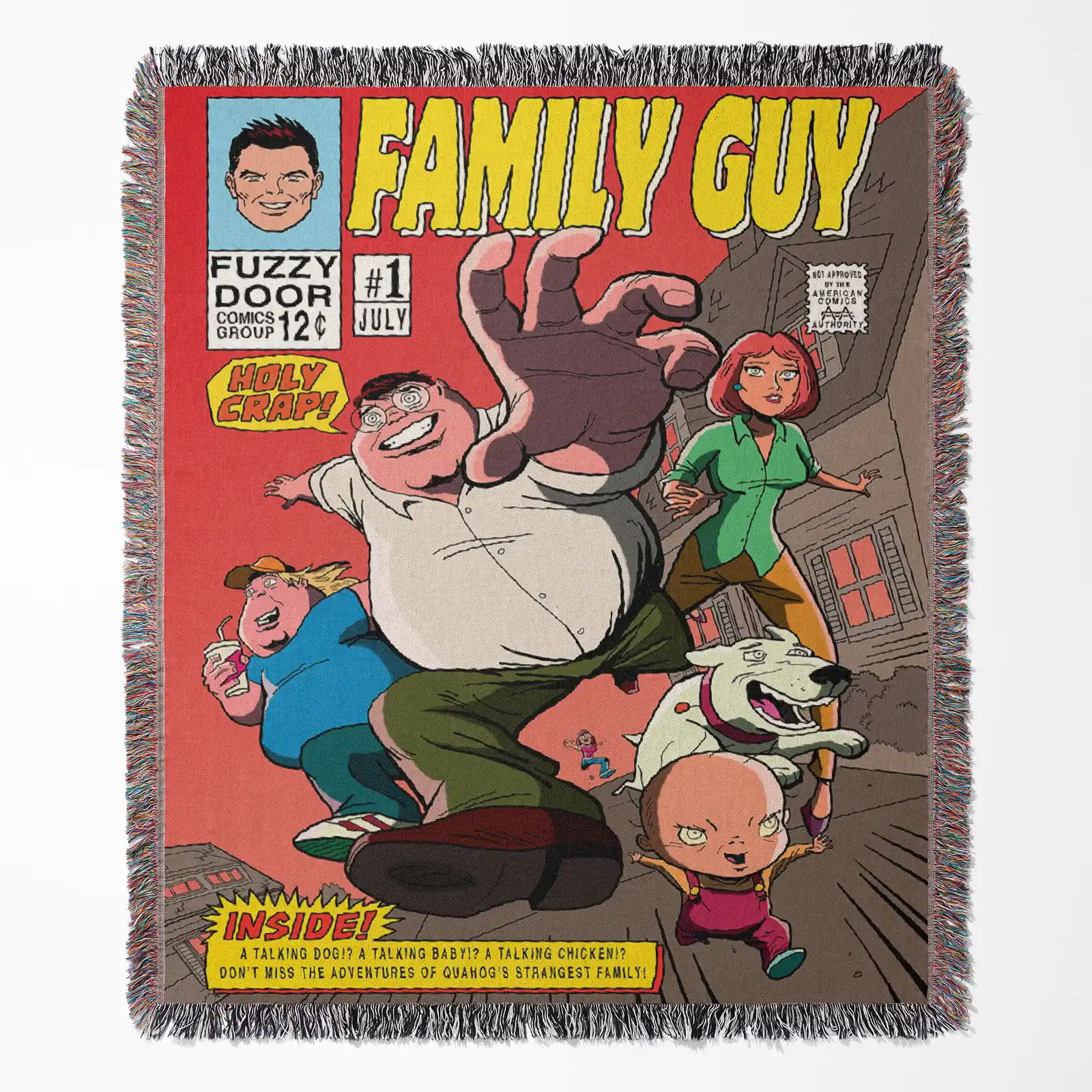 cartoon-woven-tapestry-throw-blanket-85 Family Guy Comic Cover woven tapestry throw blanket, offering vintage wall rug design and home decor, ideal as a cool collectible for Family Guy fans.