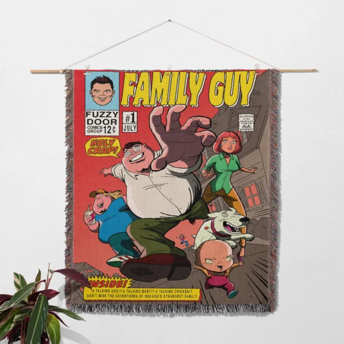 Family Cartoon Comic Cover Woven Tapestry Throw Blanket – Vintage Wall Rug, Home Decor, Cool Collectible - Image 2