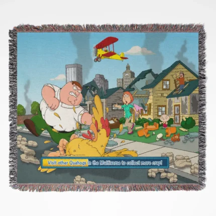 Family Guy woven tapestry throw blanket, designed with minimalist room decor and cozy home accent, making it a great gift for Family Guy fans.