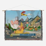 Family Cartoon Woven Tapestry Throw Blanket – Minimalist Room Decor, Cozy Home Accent, Great Gift - Image 2