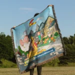 Family Cartoon Woven Tapestry Throw Blanket – Minimalist Room Decor, Cozy Home Accent, Great Gift - Image 3