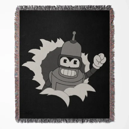 Futurama woven tapestry throw blanket, offering retro wall art and room decor, making it a perfect collectible accent for Futurama fans.