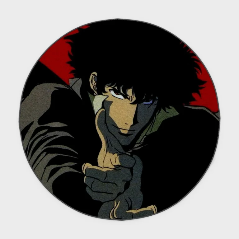 For fans of *Cowboy Bebop*, this Spike Spiegel round rug brings a cool, retro vibe to your gaming setup or retro room display. It adds a sleek and stylish touch to your space.
