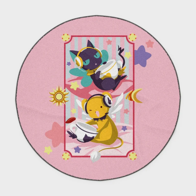 Step into the magical world with this Keroberos and Spinel-Sun round rug. Ideal for girls' rooms or magical decor, it adds a cute and whimsical touch to any space.
