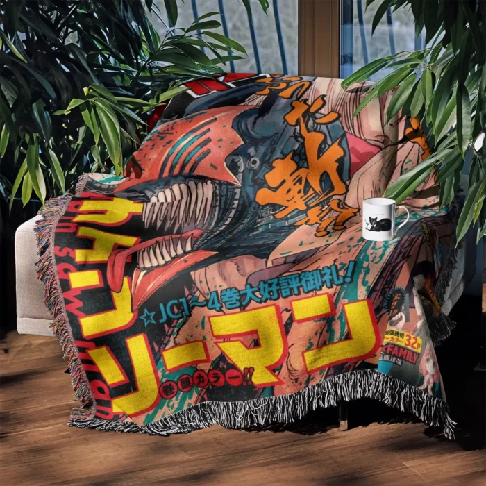 CSM Manga Cover Anime Woven Tapestry Throw Blanket – Wall Rug, Room & Home Decor, Perfect Gift for Fans - Image 3