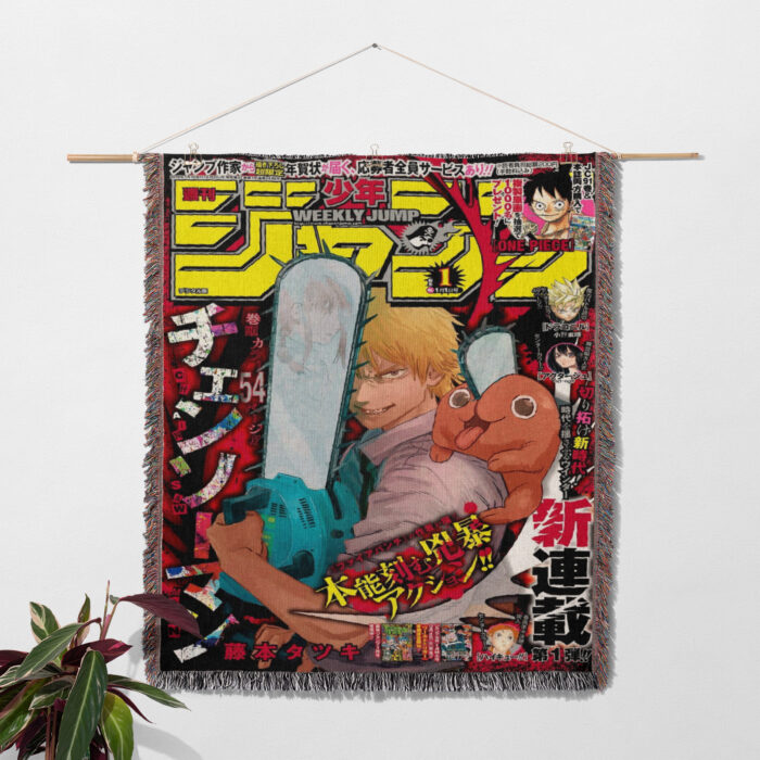 CSM Manga Cover Anime Woven Tapestry Throw Blanket – Trendy Wall Rug, Room & Home Decor, Collectible Gift - Image 2