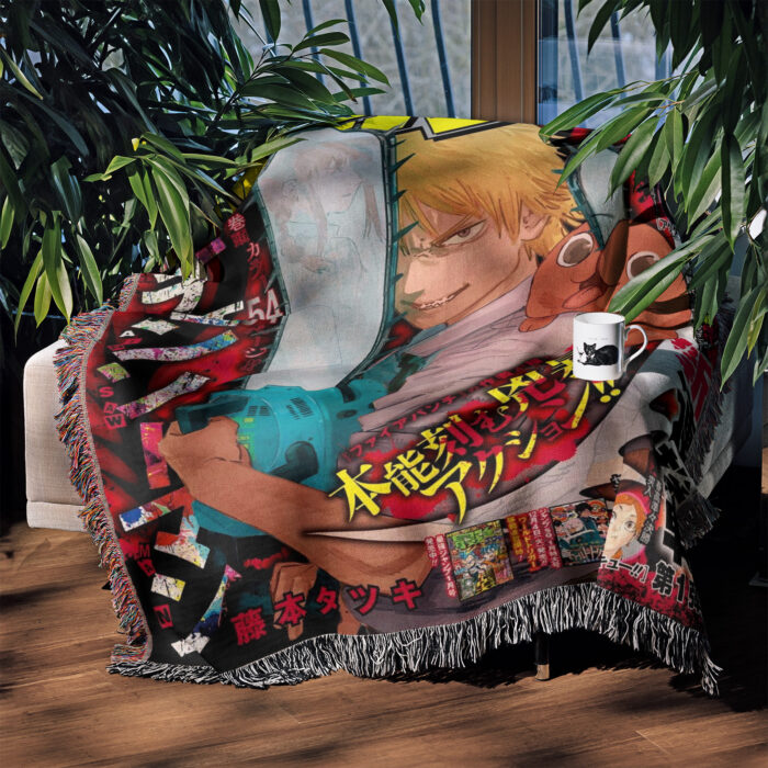 CSM Manga Cover Anime Woven Tapestry Throw Blanket – Trendy Wall Rug, Room & Home Decor, Collectible Gift - Image 3