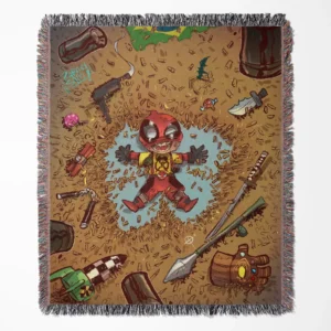 Deadpool woven tapestry throw blanket, offering fun wall art and cool room decor, making it an ideal collectible accent for Deadpool fans.