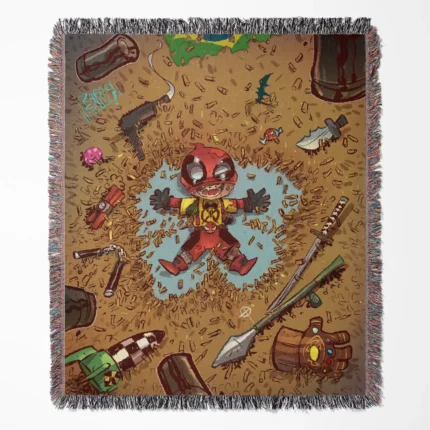 Deadpool woven tapestry throw blanket, offering fun wall art and cool room decor, making it an ideal collectible accent for Deadpool fans.