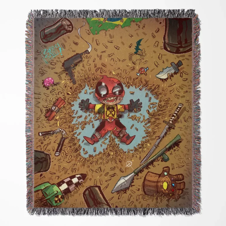 Deadpool woven tapestry throw blanket, offering fun wall art and cool room decor, making it an ideal collectible accent for Deadpool fans.