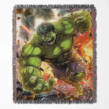 Hulk woven tapestry throw blanket, featuring a colorful wall rug and cool room decor, ideal as a gift for Hulk fans and Marvel enthusiasts.