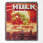 Hulk woven tapestry throw blanket, designed with retro wall art and cool room decor, perfect as a collectible accent for Marvel fans.