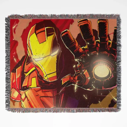 Iron woven tapestry throw blanket, offering fun wall rug design and cozy room decor, making it an ideal gift for fans of the superhero genre.