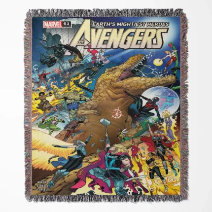 Avenger Comic Cover 2018 #61 woven tapestry throw blanket, featuring fun wall rug design and cozy room decor, perfect as a gift for Marvel fans.