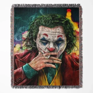 Joker woven tapestry throw blanket, offering bright wall art and cozy room decor, making it a perfect collectible accent for Joker fans.