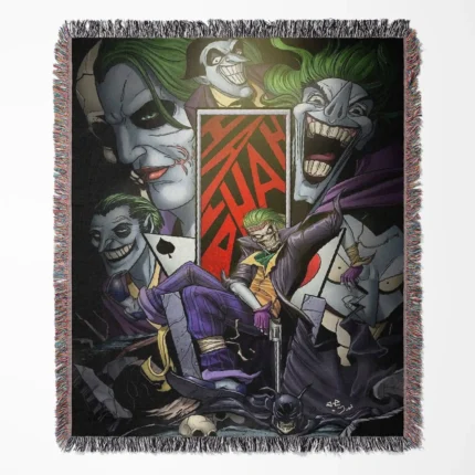Joker woven tapestry throw blanket, designed as a stylish wall rug and unique room decor, perfect for fans of the iconic DC villain.