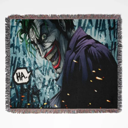 Joker woven tapestry throw blanket, featuring fun wall art and cool room decor, ideal for Joker fans and collectors.