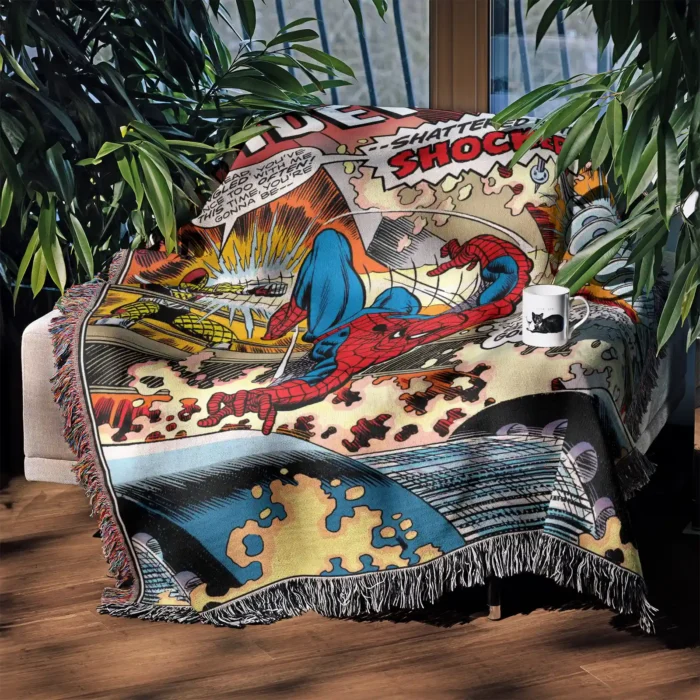 Spider Comic Cover Woven Tapestry Throw Blanket – Retro Wall Rug, Unique Room Decor, Perfect Gift - Image 3