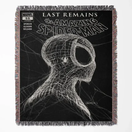 Spider Comic Cover woven tapestry throw blanket, featuring colorful wall rug design and cozy room decor, ideal for comic fans as a perfect gift.