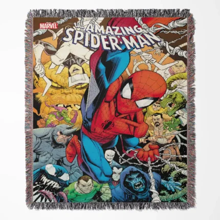 Spider woven tapestry throw blanket, designed as a stylish wall rug and unique room decor, perfect as a gift for Spider-Man lovers.