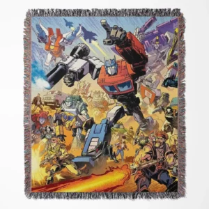 Transformers woven tapestry throw blanket, designed as stylish wall art and unique room decor, ideal for collectors and fans of the comic.
