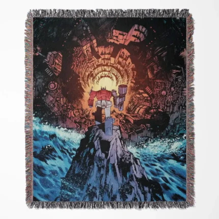 Trans Robot woven tapestry throw blanket, designed with colorful wall art and cozy room decor, making it an ideal collectible accent for fans.