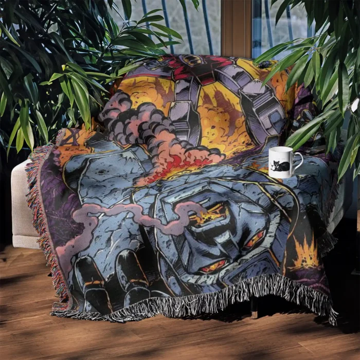 Trans Robot Comic Cover Woven Tapestry Throw Blanket – Retro Wall Rug, Stylish Room Decor, Perfect Gift - Image 3