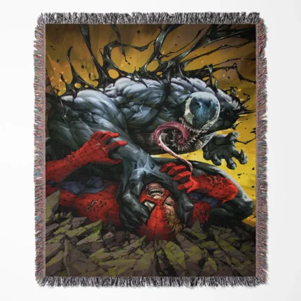 Venom woven tapestry throw blanket, offering fun wall art and cozy room decor, ideal for comic fans and as a collectible accent.