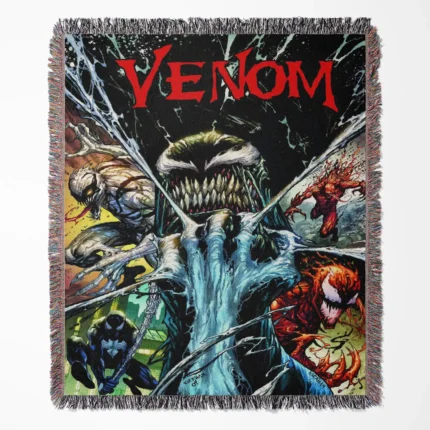 Venom woven tapestry throw blanket, designed with a bright wall rug and unique room decor, making it the perfect gift for fans and collectors.