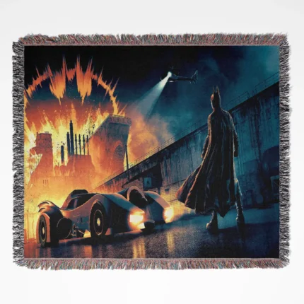 Batman woven tapestry throw blanket, designed with colorful wall art and unique room decor, perfect as a collectible home accent for Batman enthusiasts.
