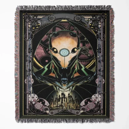 Batman woven tapestry throw blanket, featuring retro wall art and cozy room decor, perfect as a collectible accent for Batman fans.