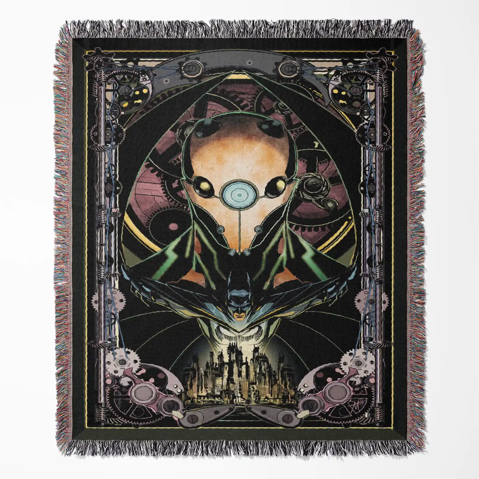 comic-woven-tapestry-throw-blanket-61 Batman woven tapestry throw blanket, featuring retro wall art and cozy room decor, perfect as a collectible accent for Batman fans.