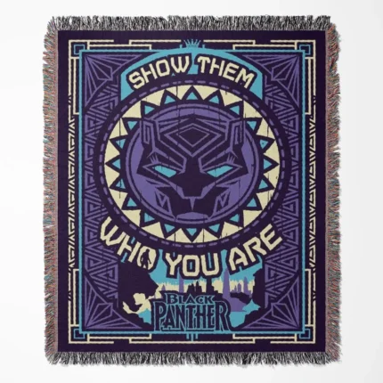 Black Panther woven tapestry throw blanket, offering fun wall art and cozy room decor, ideal as a collectible accent for Black Panther fans.