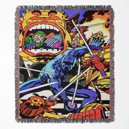 Black Panther Comic Cover woven tapestry throw blanket, featuring stylish wall rug design and unique room decor, making it a perfect gift for Black Panther fans.