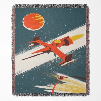 Bebop woven tapestry throw blanket, minimalist wall art, and room decor inspired by space jazz from the iconic Cowboy Bebop series.