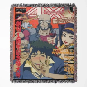 Cowboy Manga Cover woven tapestry throw blanket, iconic wall rug and retro room decor, perfect for fans of the classic Cowboy Bebop anime series.