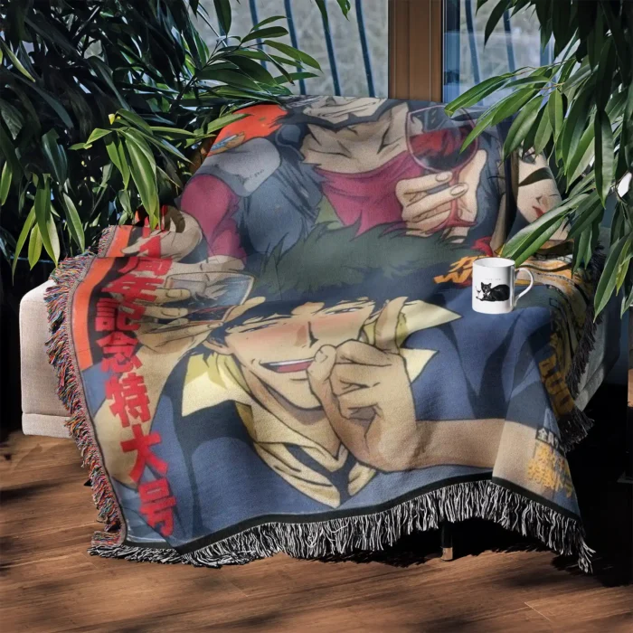 Cowboy Manga Cover Woven Tapestry Throw Blanket – Iconic Wall Rug, Retro Room & Home Decor - Image 3
