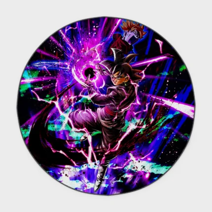 For fans of *Dragon Ball*, this Goku Black Zamasu round rug adds an epic and dark vibe to your game room or collector display. Its design brings intensity and power into your decor.