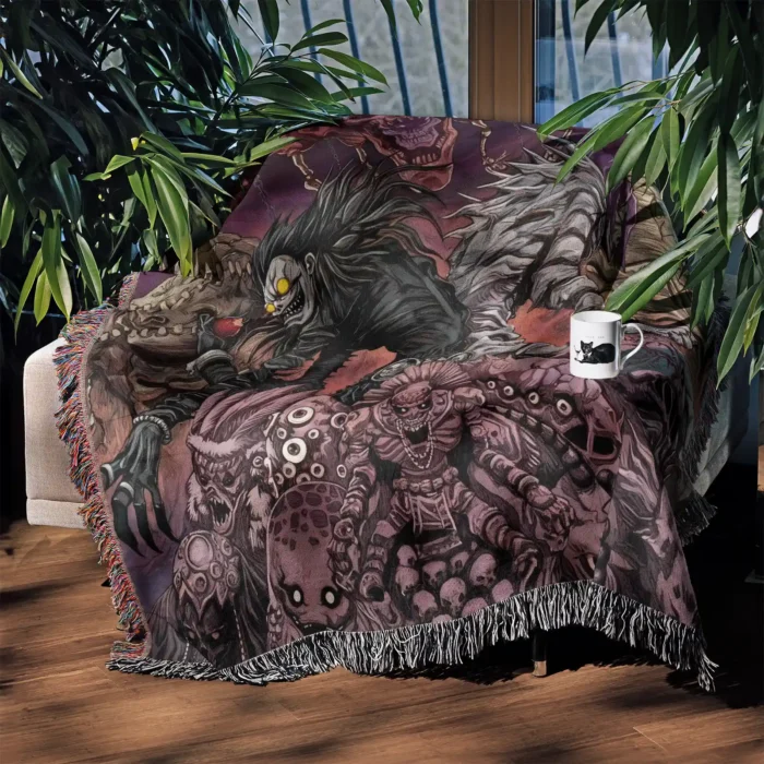 Death Ryuk Woven Tapestry Throw Blanket – Mysterious Wall Rug, Room & Home Decor, Dark Fantasy Gift - Image 3
